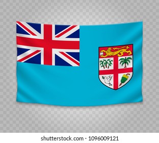 Realistic hanging flag of Fiji. Empty  fabric banner illustration design.