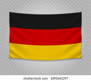 Realistic hanging flag of Germany. Empty  fabric banner illustration design.
