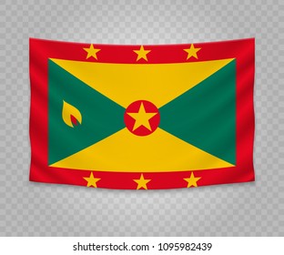 Realistic hanging flag of Grenada. Empty  fabric banner illustration design.