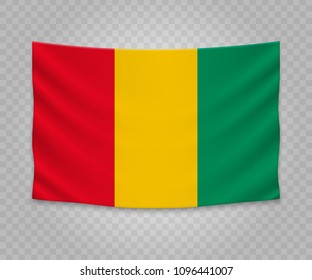 Realistic hanging flag of Guinea. Empty  fabric banner illustration design.