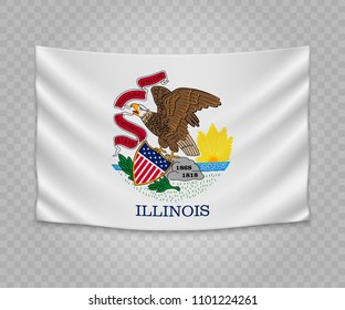 Realistic hanging flag of Illinois. State of USA. Empty  fabric banner illustration design.
