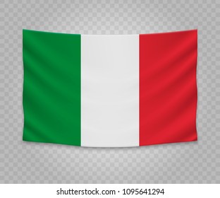 Realistic hanging flag of Italy. Empty  fabric banner illustration design.