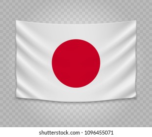 Realistic hanging flag of Japan. Empty  fabric banner illustration design.
