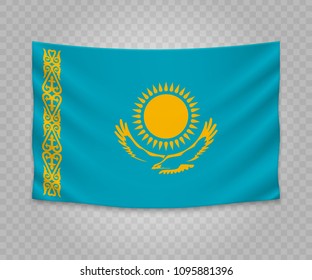Realistic hanging flag of Kazakhstan. Empty  fabric banner illustration design.