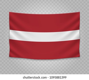 Realistic hanging flag of Latvia. Empty  fabric banner illustration design.