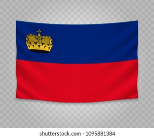 Realistic hanging flag of Liechtenstein. Empty  fabric banner illustration design.