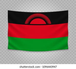 Realistic hanging flag of Malawi. Empty  fabric banner illustration design.