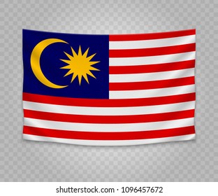 Realistic hanging flag of Malaysia. Empty  fabric banner illustration design.