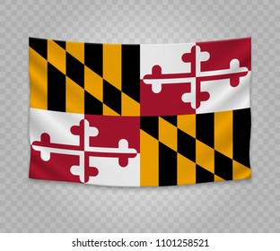 Realistic Hanging Flag Of Maryland. State Of USA. Empty  Fabric Banner Illustration Design.