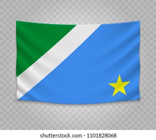 Realistic hanging flag of Mato Grosso do Sul. State of Brazil. Empty  fabric banner illustration design.