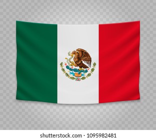 Realistic hanging flag of Mexico. Empty  fabric banner illustration design.