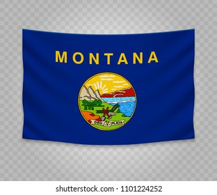 Realistic hanging flag of Montana. State of USA. Empty  fabric banner illustration design.