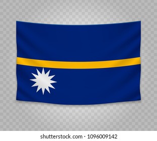 Realistic hanging flag of Nauru. Empty  fabric banner illustration design.