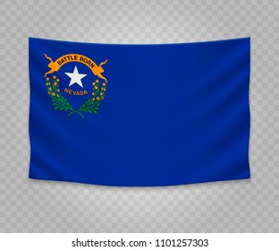 Realistic hanging flag of Nevada. State of USA. Empty  fabric banner illustration design.