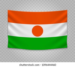 Realistic hanging flag of Niger. Empty  fabric banner illustration design.