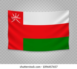 Realistic hanging flag of Oman. Empty  fabric banner illustration design.