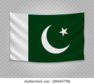 Realistic hanging flag of Pakistan. Empty  fabric banner illustration design.