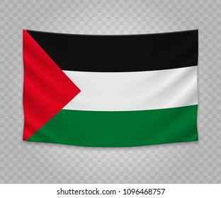 Realistic hanging flag of Palestine. Empty  fabric banner illustration design.