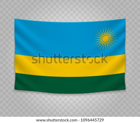 Realistic hanging flag of Rwanda. Empty  fabric banner illustration design.