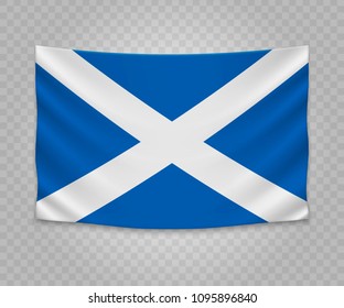 Realistic hanging flag of Scotland. Empty  fabric banner illustration design.