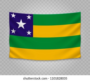 Realistic hanging flag of Sergipe. State of Brazil. Empty  fabric banner illustration design.