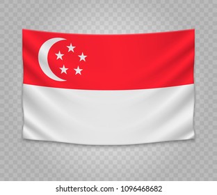 Realistic hanging flag of Singapore. Empty  fabric banner illustration design.