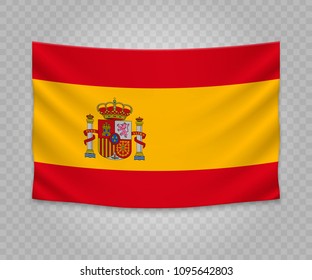 Realistic hanging flag of Spain. Empty  fabric banner illustration design.