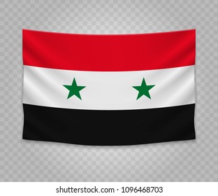 Realistic hanging flag of Syria. Empty  fabric banner illustration design.