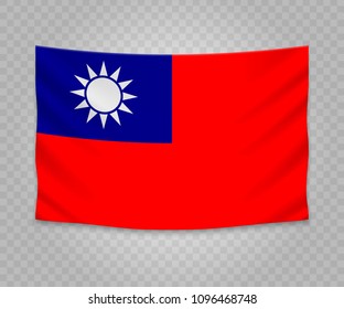 Realistic hanging flag of Taiwan. Empty  fabric banner illustration design.