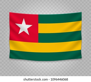 Realistic hanging flag of Togo. Empty  fabric banner illustration design.