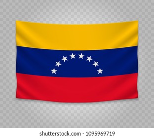 Realistic hanging flag of Venezuela. Empty  fabric banner illustration design.