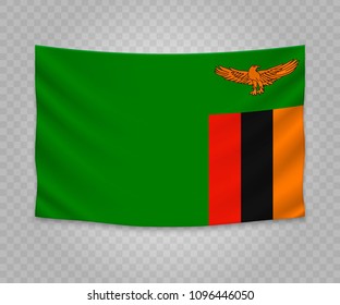 Realistic hanging flag of Zambia. Empty  fabric banner illustration design.