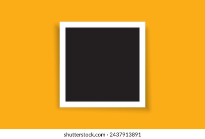 Realistic hanging on a wall blank black picture frame with shadow. Modern poster mockup isolated on white background. Empty photo frame for art gallery or interior. Vector illustration.
