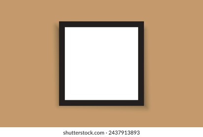 Realistic hanging on a wall blank black picture frame with shadow. Modern poster mockup isolated on white background. Empty photo frame for art gallery or interior. Vector illustration.