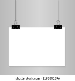Realistic hanging paper poster. Vector illustration.
