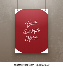Realistic hanging Paper Sheet Mockup. Editable Vector Poster Template for Your Art, Banner, Gallery or other Content.