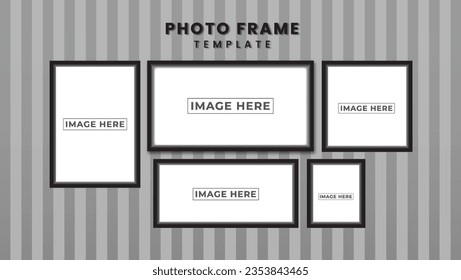 Realistic hanging photo wall frame photo template premium vector
