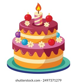 Realistic happy birth day cake on white background