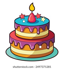 Realistic happy birth day cake on white background