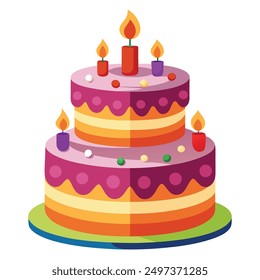 Realistic happy birth day cake on white background