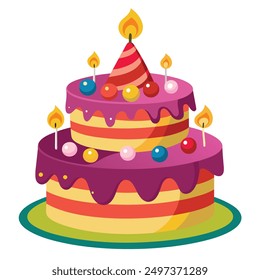 Realistic happy birth day cake on white background