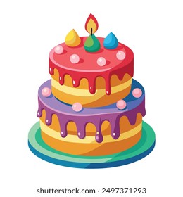 Realistic happy birth day cake on white background