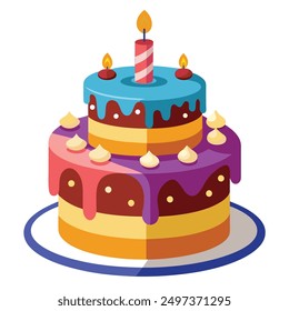 Realistic happy birth day cake on white background