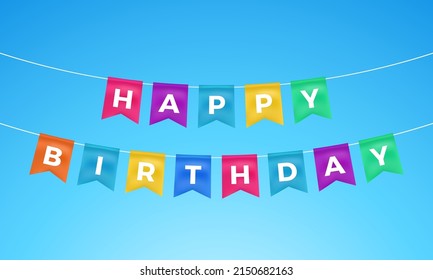 Realistic Happy Birthday Bunting Flag Banner Stock Vector (Royalty Free ...