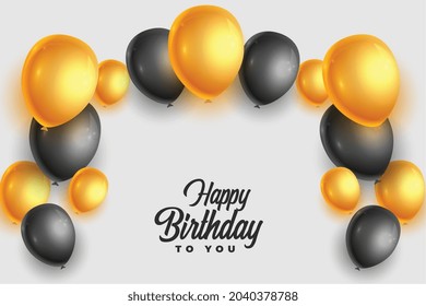 realistic happy birthday card with golden and black balloons