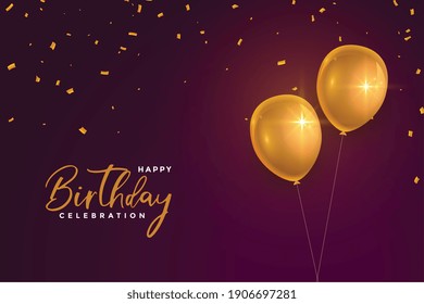 realistic happy birthday golden balloons on maroon background