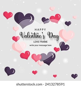 Realistic Happy Valetine’s Day Frame With Coloeful Hearts 