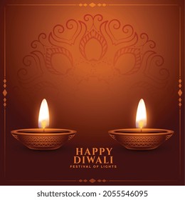 realistic happy diwali background with diya decoration