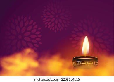 Realistic Happy Diwali Wishes Card With Diya And Text Space