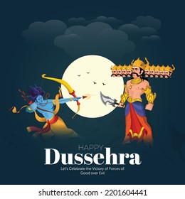 Realistic happy dussehra traditional festival banner design.